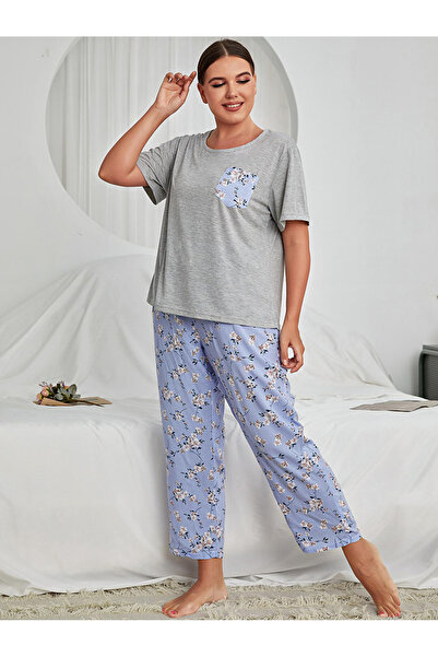 FridayIn Casual Round neck Splicing pattern Pocket Regular sleeve Pajama