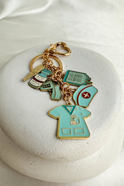 Modex Gold Yellow Heart Detail Lock Thermometer Health Figured Bag Accessory Keychain