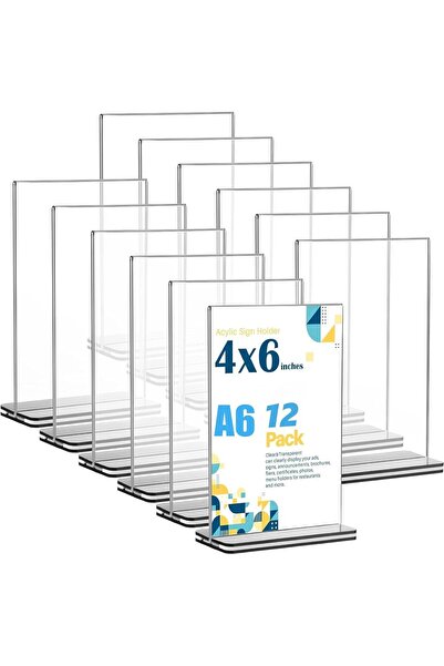 Slasa حامل لافتات أكريليك (12 قطعة) (4 × 6 بوصة) حامل عرض طاولة عمودي مزدوج ا...