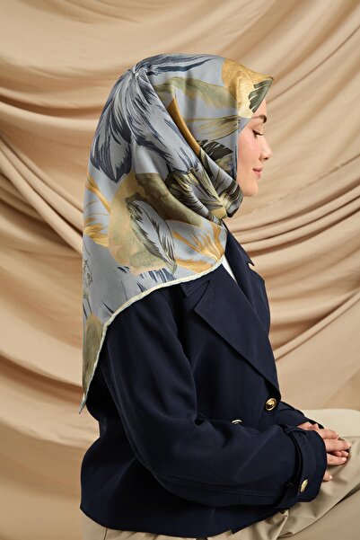 Silk Home Blue Green Floral Pattern Tivil Woven Pure Silk Scarf-Kvs0896