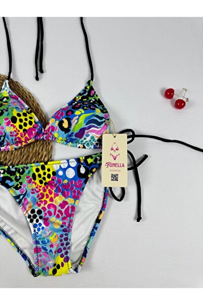 FUNELLA Patterned Side and Neck Tie Stylish Women's Bikini Set