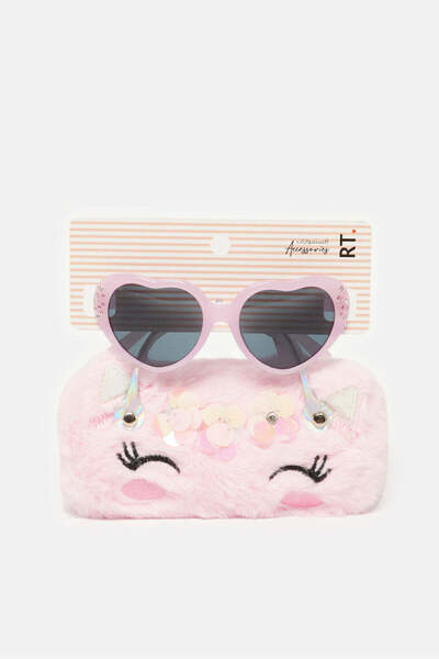 REDTAG Girls Heart Shaped Sunglasses With Character Embellished Case