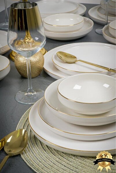 Heda Porselen Rüya Altın Yaldız 24 Parça 6 Kişilik Porselen Yemek Takımı