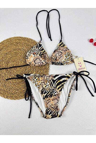 FUNELLA Patterned Side and Neck Tie Stylish Women's Bikini Set
