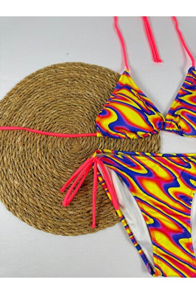 FUNELLA Patterned Side and Neck Tie Stylish Women's Bikini Set