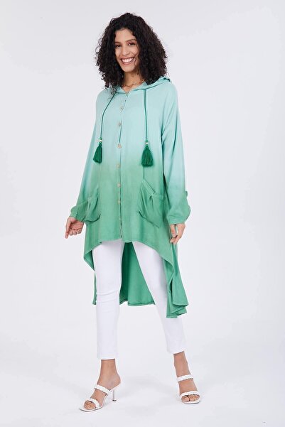 della moor Women's Green Tie-Dye Patterned Hooded Tunic
