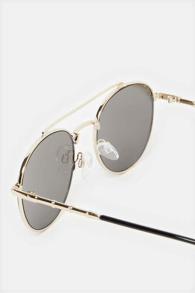 REDTAG Men Black And Gold Round Sunglasses