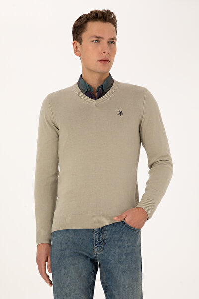 U.S. Polo Assn. Men's Khaki Melange Basic Sweater 50313662-Vr193