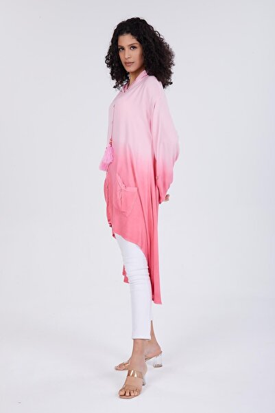 della moor Women's Powder Tie-Dye Patterned Hooded Tunic