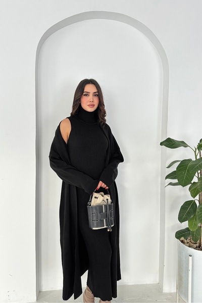 Noi Belis Maxi Boy Cardigan Turtleneck Dress Knitwear Set Aw25Hi0058