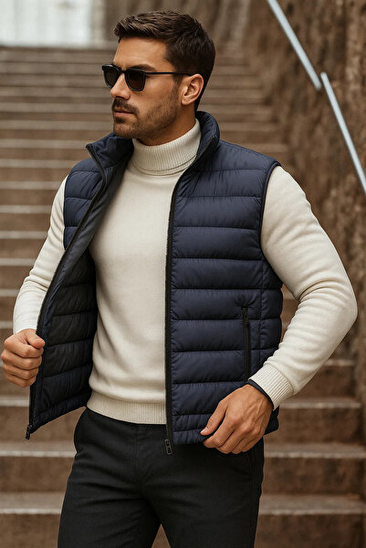 comstar Men's Winter Zippered Basic Smoked Puffer Vest with Pockets