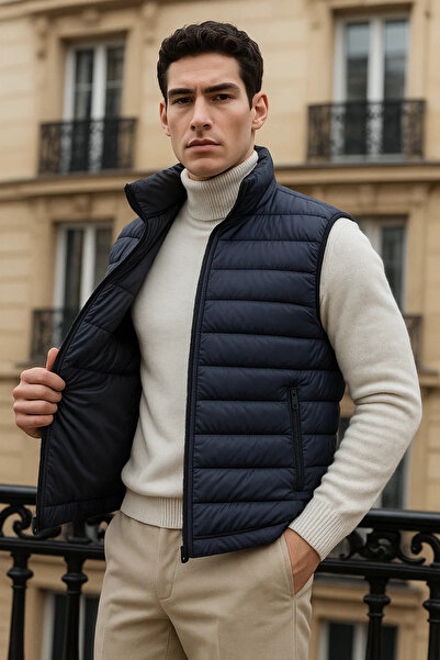 comstar Men's Winter Trendy Zippered Smoked Puffer Vest with Pockets