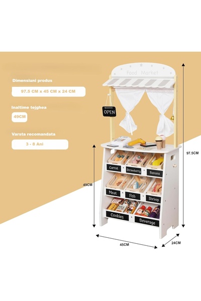 indiggo 2in1 Wooden Toy for Children - Food Market Indiggo® 3 Years+, White Wooden