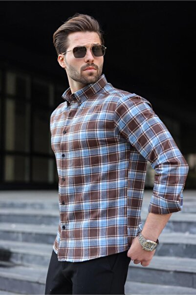 Madmext Чоловіча сорочка з ґудзиками та картатим візерунком Bebe Mavisi E6768