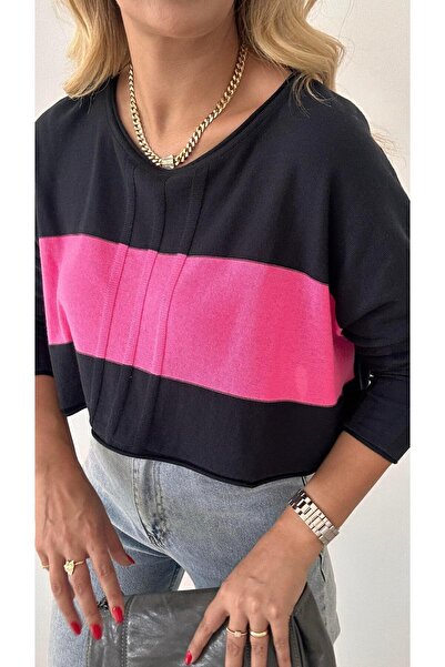 Sezgi Tekin Wide Neck Color Block Anthracite Knitwear