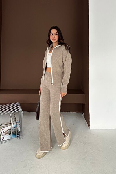 Noi Belis Zipper Detailed Turn-Down Collar Knitwear Bottom-Top Set Aw25Au0036