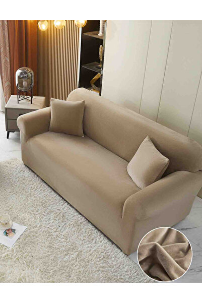 Inovius Husa Elastica din Catifea pentru Canapea 2 Locuri + Fata de Perna, Bej - JOJ109
