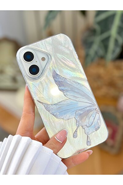 Go Aksesuar iPhone 17 Compatible Shine Platinum Butterfly Color Gradient Shiny Design Silicone Case