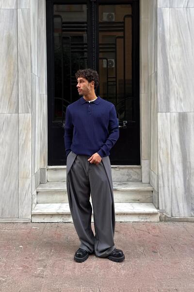 Flaw Wear Buttoned Polo Neck Knitwear Sweater