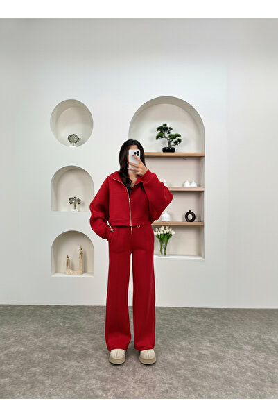 YAKAMEL سترة نسائية منفوخة ذات خصر مرتفع وسروال رياضي واسع الساق