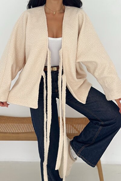FEMELLE Cream Wrap-Around Tie Oversized Cardigan Bat Sleeve Standard Size