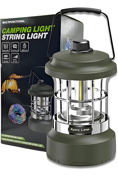 Genericc فانوس تخييم LED قابل لإعادة الشحن مع سلسلة إضاءة RGB بطول 15 مترًا