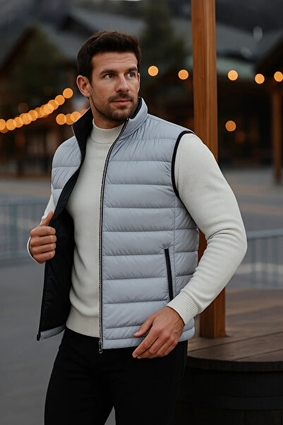 comstar Men's Lined Winter Pocketed Zippered Gray Puffer Vest