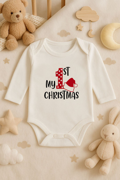 MODA My First New Year Christmas B Printed Cotton Long Sleeve Snap Fastener B...