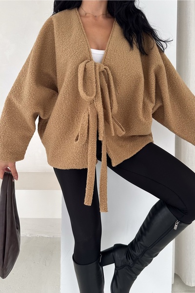 FEMELLE Camel Wrap-Around Tie-Up Oversized Cardigan Bat Sleeve Standard Size