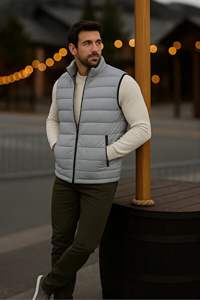 comstar Men's Lined Winter Pocketed Zippered Gray Puffer Vest