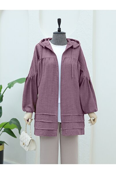 HİJABAYA Robadan Piliseli Çift Cepli Kapşonlu Kap