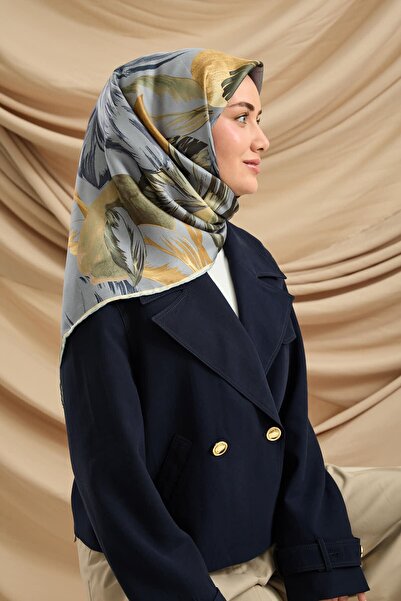 Silk Home Blue Green Floral Pattern Tivil Woven Pure Silk Scarf-Kvs0896