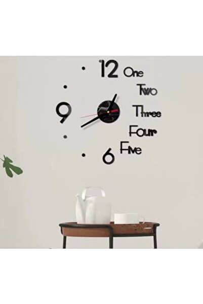 bity thok Black 3D Numbers and Words Wall Clock