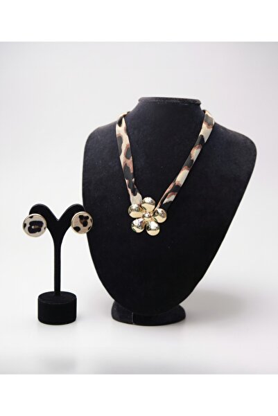 Er-Nev Leopard Pattern Flower Model Necklace + Earrings