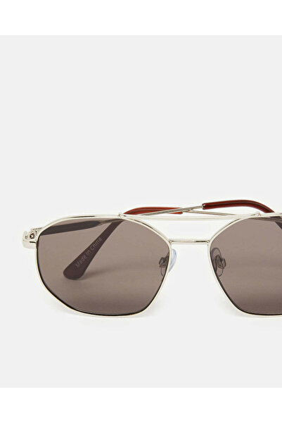 REDTAG Men Black And Silver Hexagonal Sunglasses