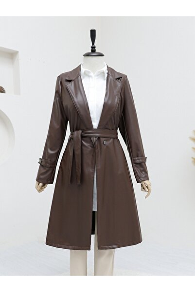 HİJABAYA Кожено палто с колан и странични джобове