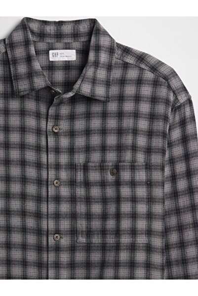 GAP Erkek Gri Boxy Fit Flannel Gömlek
