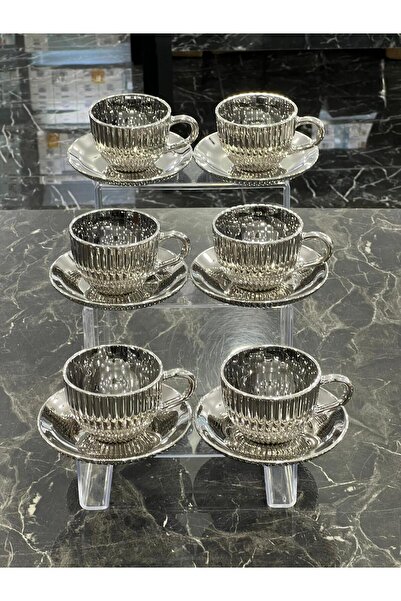 isra kristal Luxury Silver 6-Piece Coffee and Tea Cup Set - Modern Cup Set - Dishwasher Safe