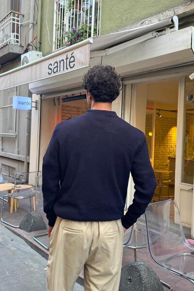 Flaw Wear Polo Neck Woven Knit Sweater