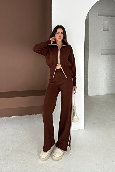 Noi Belis Zipper Detailed Turn-Down Collar Knitwear Bottom-Top Set Aw25Au0036