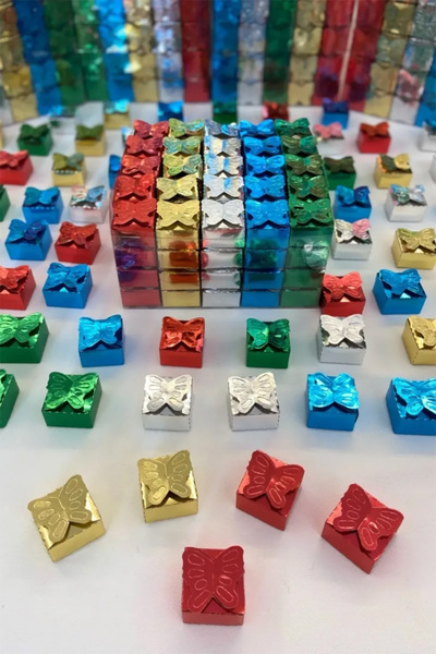 Loyapink Kutu Kına Hediyelik, Karışık Renk Kelebek Desen 50 Adet Kına, Düğün ...