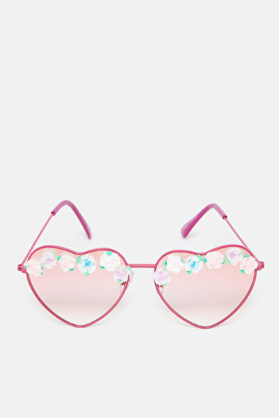 REDTAG Girls Pink Heart Floral Embellished Sunglasses