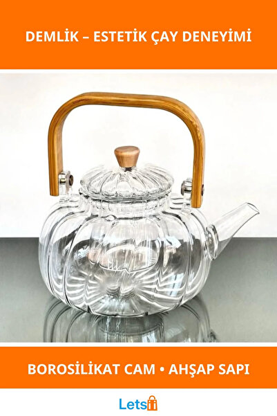 Letsii إبريق شاي زجاجي مخطط من البوروسيليكات مقاوم للحرارة بمقبض خشبي