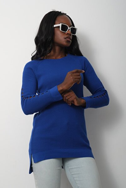 Moda Days Women's Long Navy Blue Colored Blouse Oversized Stretch Fabric Product