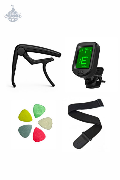 YANKI Gitar Aksesuar Seti Capo, Dijital Akort Cihazı, Gitar Askısı ve Pena (Akustik, Klasik Gitar Uyumlu)