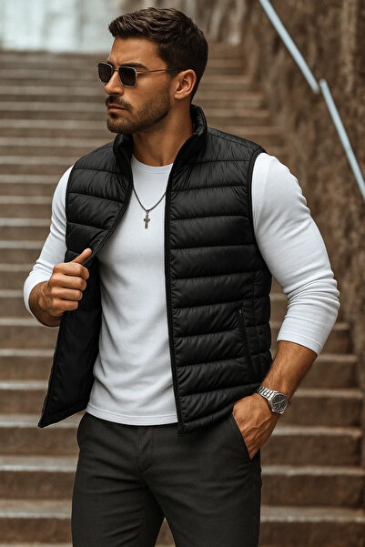 comstar Men's Winter Zippered Basic Black Puffer Vest with Pockets