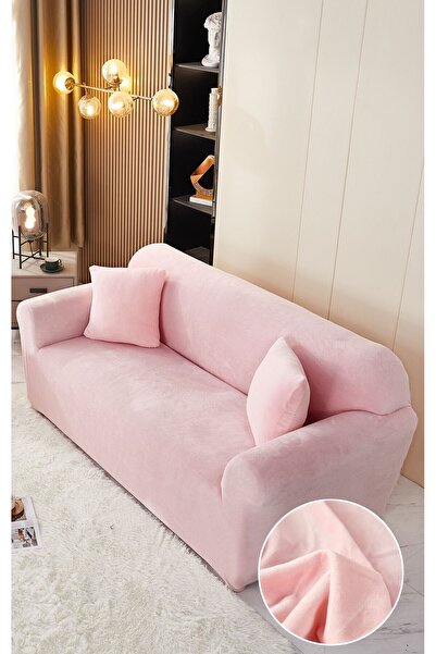 Inovius Velvet Elastic Sofa Cover for 2 Seater + Pillowcase, Light Pink - JO670