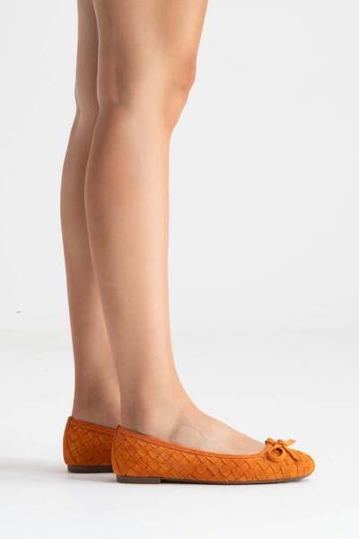 Zeynep Sıradağlı Preslie Women's Leather Ballerinas Orange Suede