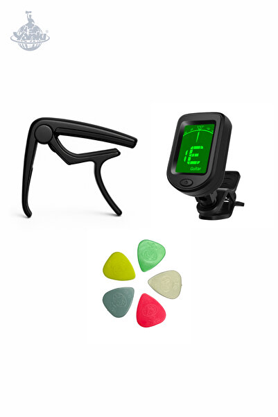 YANKI Set de accesorii pentru chitară Capo, tuner digital și 5 pleturi (compatibil cu chitara acustică și clasică)