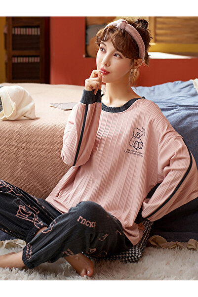 FridayIn Sweet Round neck Cartoon anime Splicing Regular sleeve Pajama